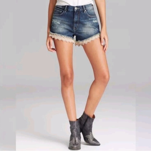 Free People Pants - Free People Lacey High Rise Denim Distressed Shorts - Size 28